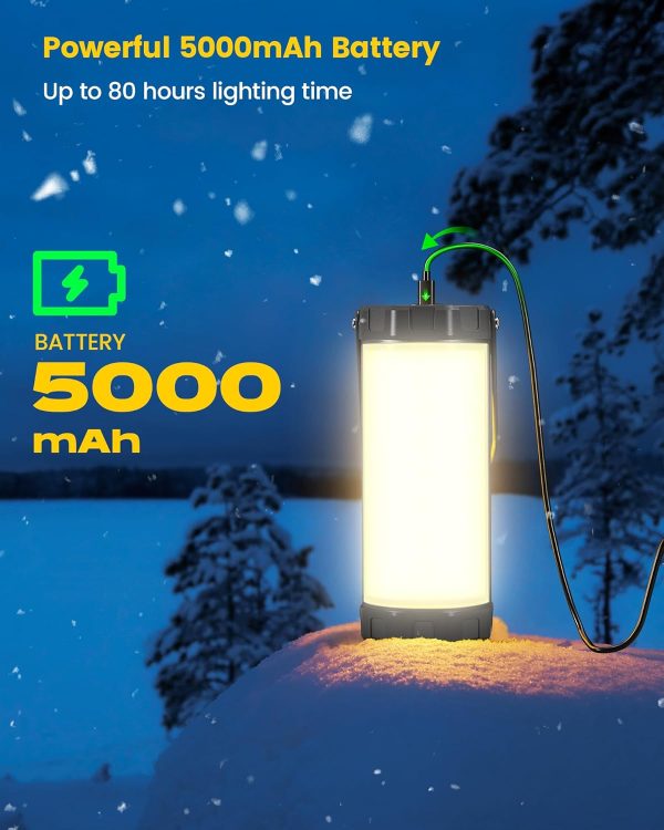 Glocusent 106 LED Camping Lantern Rechargeable, Up to 80Hrs, 5000mAh Lantern with 5 Brightness 3 Modes & SOS, IP68 Waterproof, Max 1200LM, Camping Light for Power Outages Hiking Emergency Hurricane - Image 4
