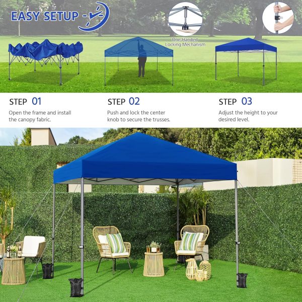 Yaheetech 10x10 1-Person Setup Pop Up Canopy Tent, Instant Portable Commercial Canopy Tent, Outdoor Gazebo with 1-Button Push, Wheeled Bag & 4 Sandbags for Home, Party & Outdoor Activities, Blue - Image 2