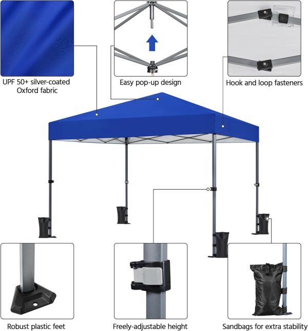 Yaheetech 10x10 1-Person Setup Pop Up Canopy Tent, Instant Portable Commercial Canopy Tent, Outdoor Gazebo with 1-Button Push, Wheeled Bag & 4 Sandbags for Home, Party & Outdoor Activities, Blue - Image 4