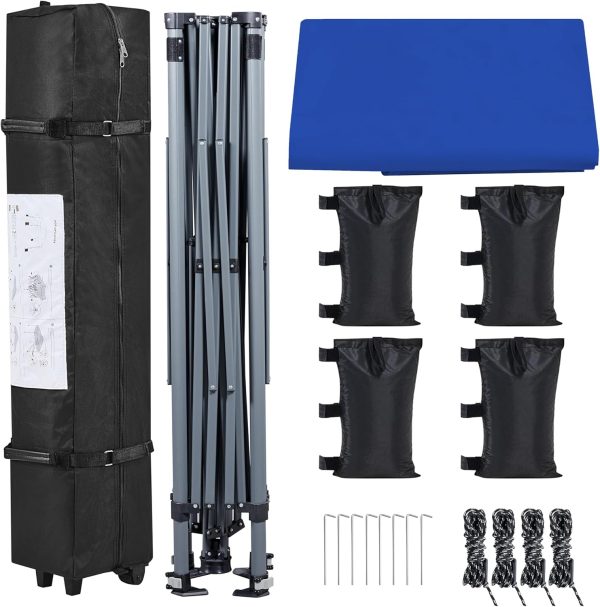 Yaheetech 10x10 1-Person Setup Pop Up Canopy Tent, Instant Portable Commercial Canopy Tent, Outdoor Gazebo with 1-Button Push, Wheeled Bag & 4 Sandbags for Home, Party & Outdoor Activities, Blue - Image 7
